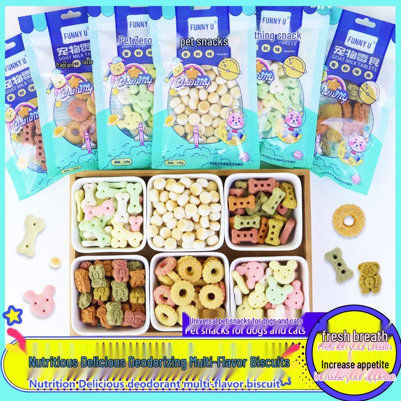 Dog Teething Cleaning Biscuits - Multi-Flavor (Chicken, Beef, Calcium, Milk), Deodorizing Mini Buns, 100g