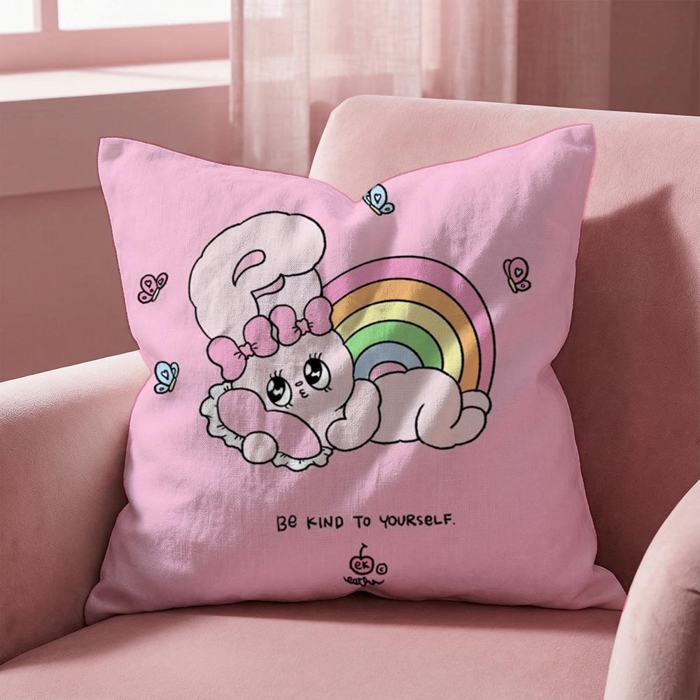 Cute E-Esther Bunny Pink Cushion Cover Multi-Scene Pillow Cover for Home & Car - Reversible, Soft & Durable for Daily Use