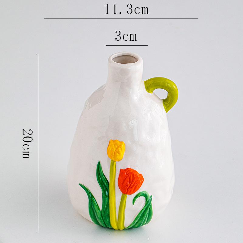Ceramic Vase Embossed Tulip Colorful Flower Pattern Flower Vase Floral Arrangement Accessories Home Decoration Accessories