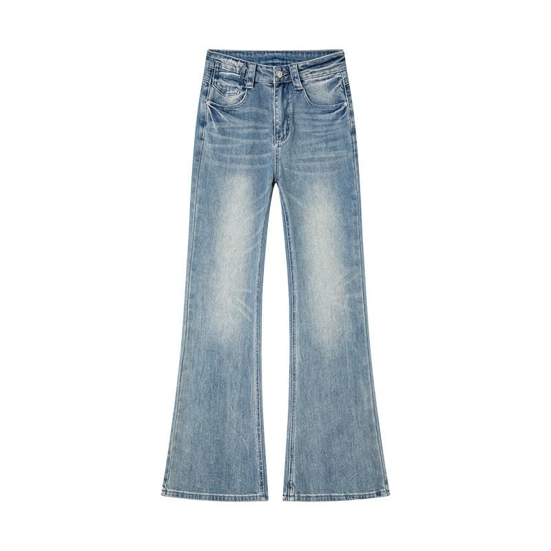 Womens High-Waist Stretch Denim Flare Pants Slim Fit Korean Style 2026 Cotton Blend