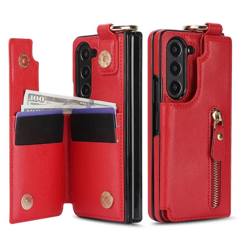 

Кошелек из искусственной кожи с кольцом-молнией и держателем для карт, чехол для телефона Samsung Galaxy Z Fold 6 5 4 3 Fold6 Fold5 Fold4 5G Kickstand Cover Galaxy Z Fold4 красный