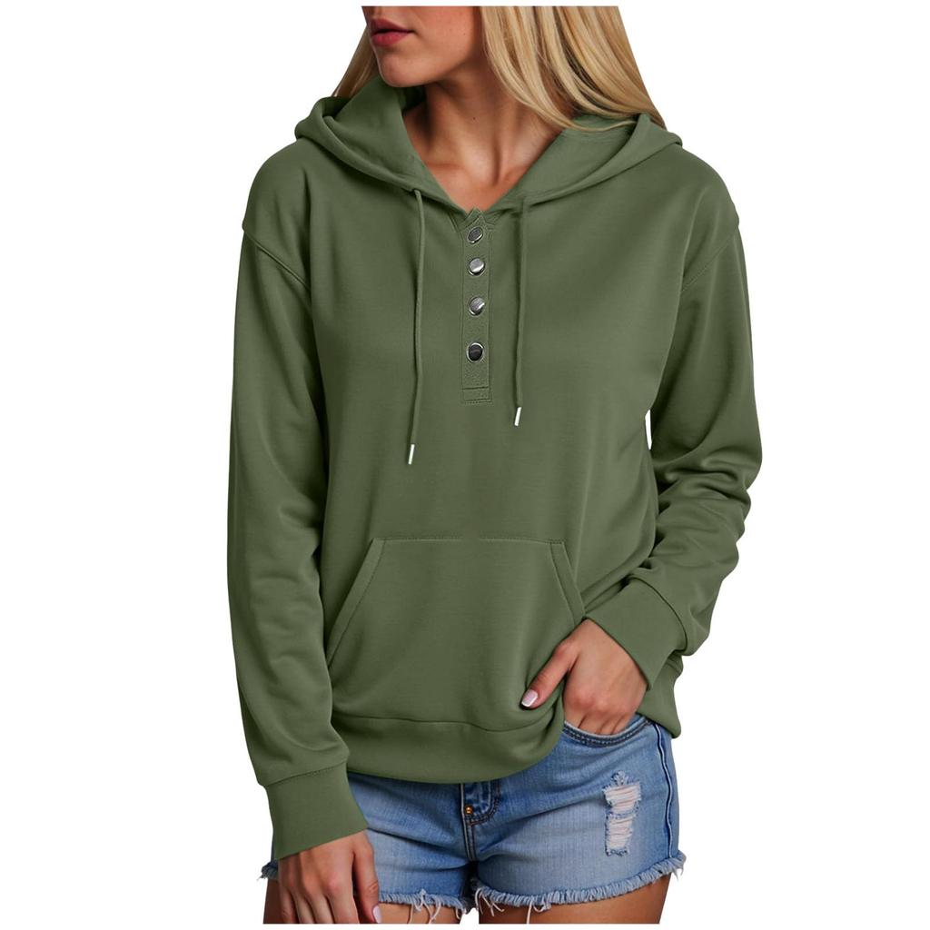 Women's Long Sleeve Hoodie Pullover Button Up Hoodie Casual Solid Color Casual Hooded