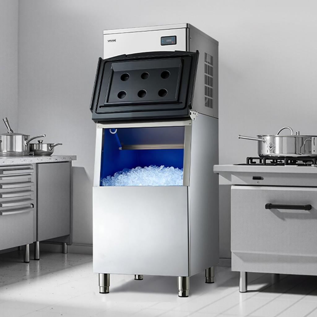 Commercial Ice Maker Machine, 204KG/24H Ice-Making Machine with 113KG Stainless Steel Storage Bin, Auto Self-Cleaning Ice Maker with Touchscreen for