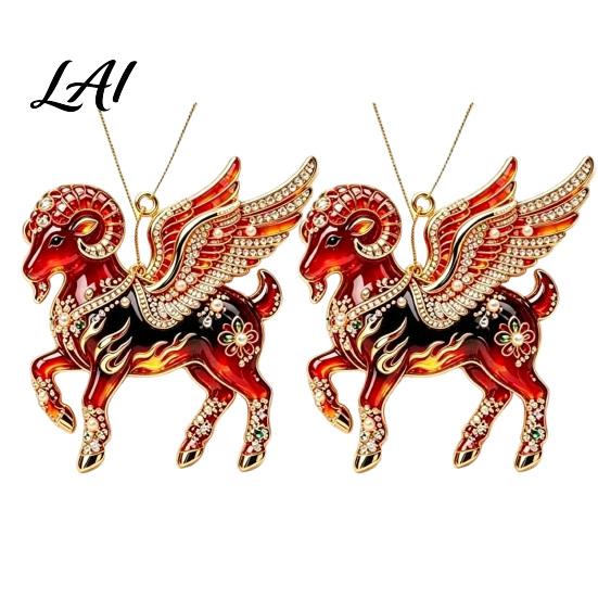 Gift for Goat Lovers 2Pcs 2D Hanging Ornaments Acrylic Winged Pendants Year of Decoration The Auspicious Decorations Tree Mantel Home New