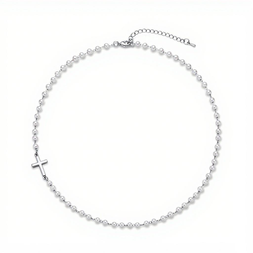 Exquisite and Simple Cross Necklace Women's Single-layer Imitation Baroque Pearl Handmade Pearl Necklace Women