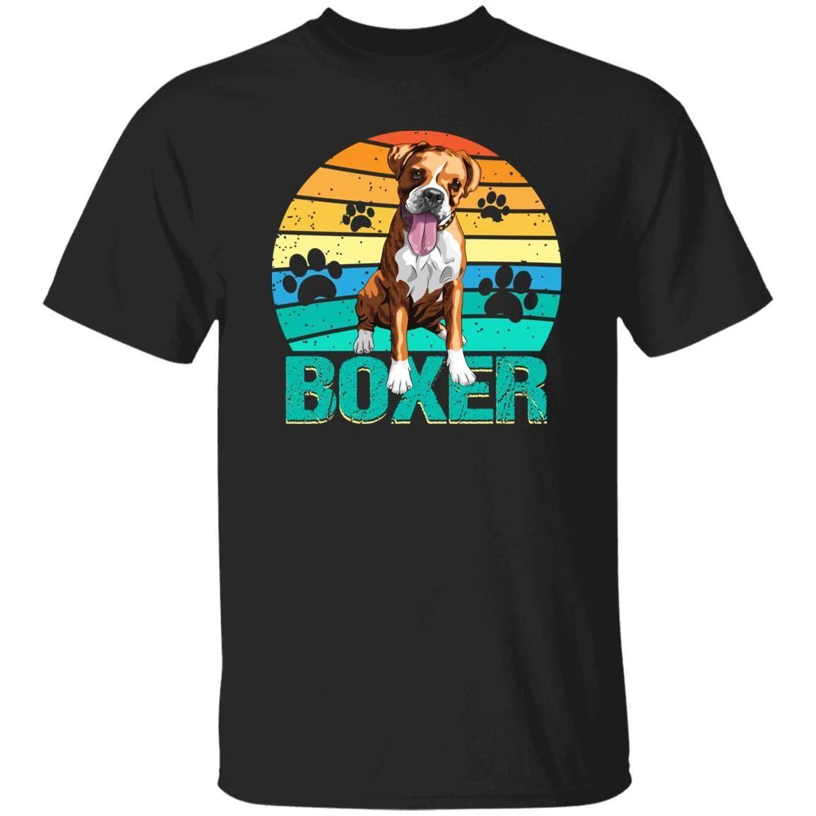 Retro Boxer T-Shirt gift Boxer paw print Dog owner dog mom Unisex Tee Black Navy L