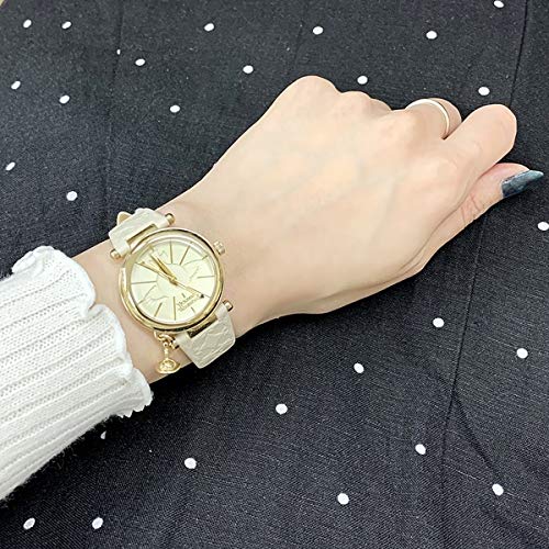 Vivienne Westwood Women's Leather Watch with Shopper Bag, Black, White, and Pink Orb Charm (VV006WHWH, White Shopper Bag Included) [Parallel Import]