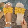 Women's Beige Bowknot Flat Slides - Stylish Open-Toe Non-Slip Summer Beach Sandals, Comfortable EVA Sole for Casual Attire