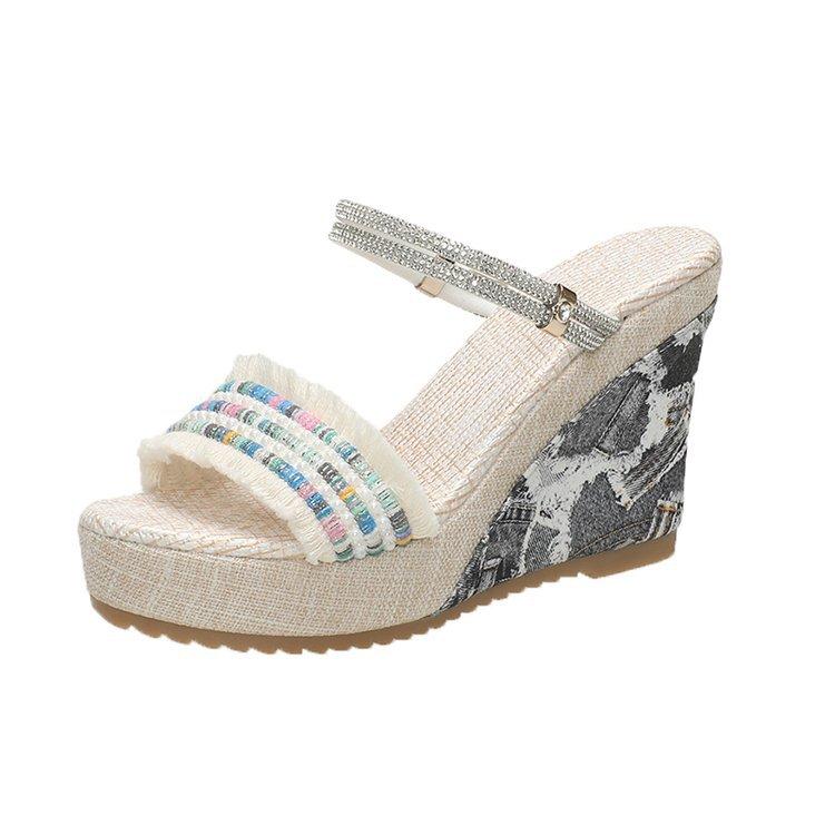 Large Size Two Wear Slope Heel with Ethnic Style Beach Sandals, Summer New Bohemian Women's Shoes