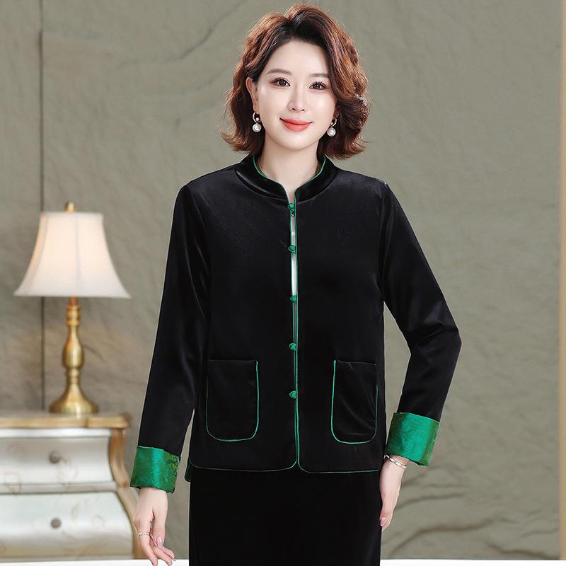 

2026 Spring Reversible Chinese Style Jacket for Middle-Aged and Elderly Women - Tang Suit Fashion XL (suitable for 90-105 jin) зелёный