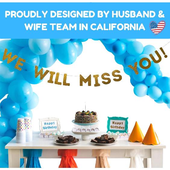 We Will Miss You Banner, Farewell Party Decoration, Perfect Pre-Strung Glitter Gold Sign for Going Away, Retirement, Coworker Leaving, or Goodbyes, 7