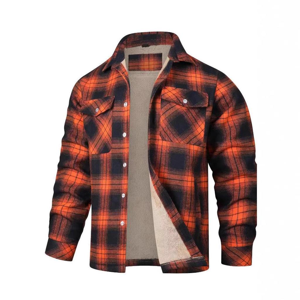 Chaqueta Europea y Americana para Hombre Camisa de Cuadros de Solapa de Manga Larga Chaqueta para Hombre