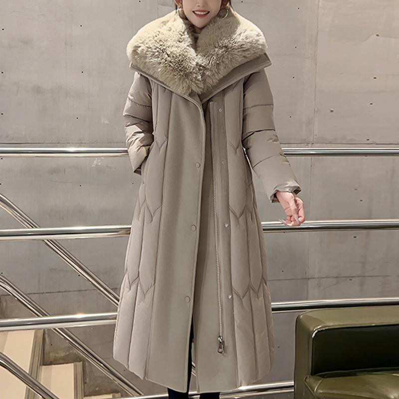 Plussstørrelse L-7XL Mote Vinterjakker Dame Lang Parkas Hette Stor Fuskepelskrage Løs Tykk Varm Overfrakk Casual Damekåper Med Belte