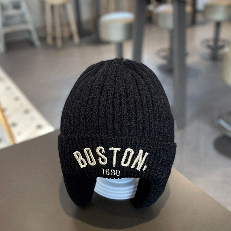Solid Color Letter Baby Beanie Cap Winter Warm Knit Hat for Girls Boys Vintage Embroidered BOSTON Toddler Kids Crochet Bonnet