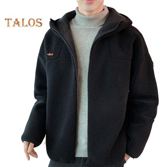 Jachetă de iarnă pentru bărbați, cu glugă, mânecă lungă, broderie, scrisoare, imprimare, culoare solidă, haină cu fermoar, fleece gros, caldă