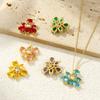 1 Piece Brass & Glass Flower Connectors Charms Pendants 18K Gold Plated Clear Cubic Zirconia For DIY Necklace Making 23mm x 23mm