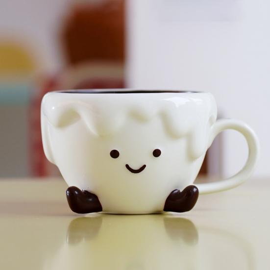 Keramický šálek kávy Kreslený vzor Šálek na espresso Hrnek na čaj Latte Hrnek na mléko Multifunkční šálek na nápoje pro kancelář Home