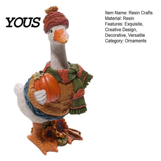 Resin Toy Decoration Autumn Pumpkin Duck Ornament, Exquisite Craft, Lifelike Animal Office Desk Figurine, Creative Home Garden Patio