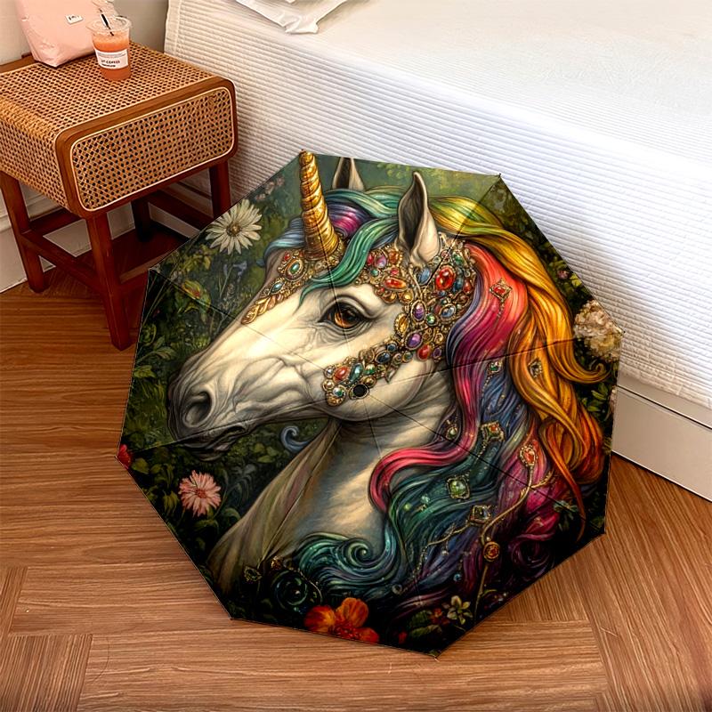 1 PC Automatic Folding Umbrella - Fantasy Unicorn Pattern, Portable & Foldable Design with 8 Ribs, Christmas Birthday Gifts