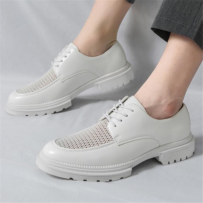 Summer New Designer White Air Mesh Breathable Thick-soled Height Increasing Shoes For Men Formal Wedding Prom Dress Footwear