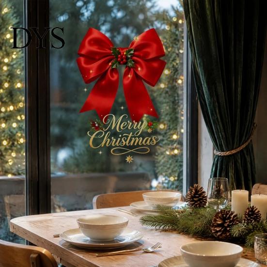 Wiederverwendbare Fensteraufkleber Weihnachts-Schleifenaufkleber, Rote statische Haftfolie, Wasserdichte Feiertagsdekorationen Abnehmbare PVC-Aufkleber für Heimfenster Türen