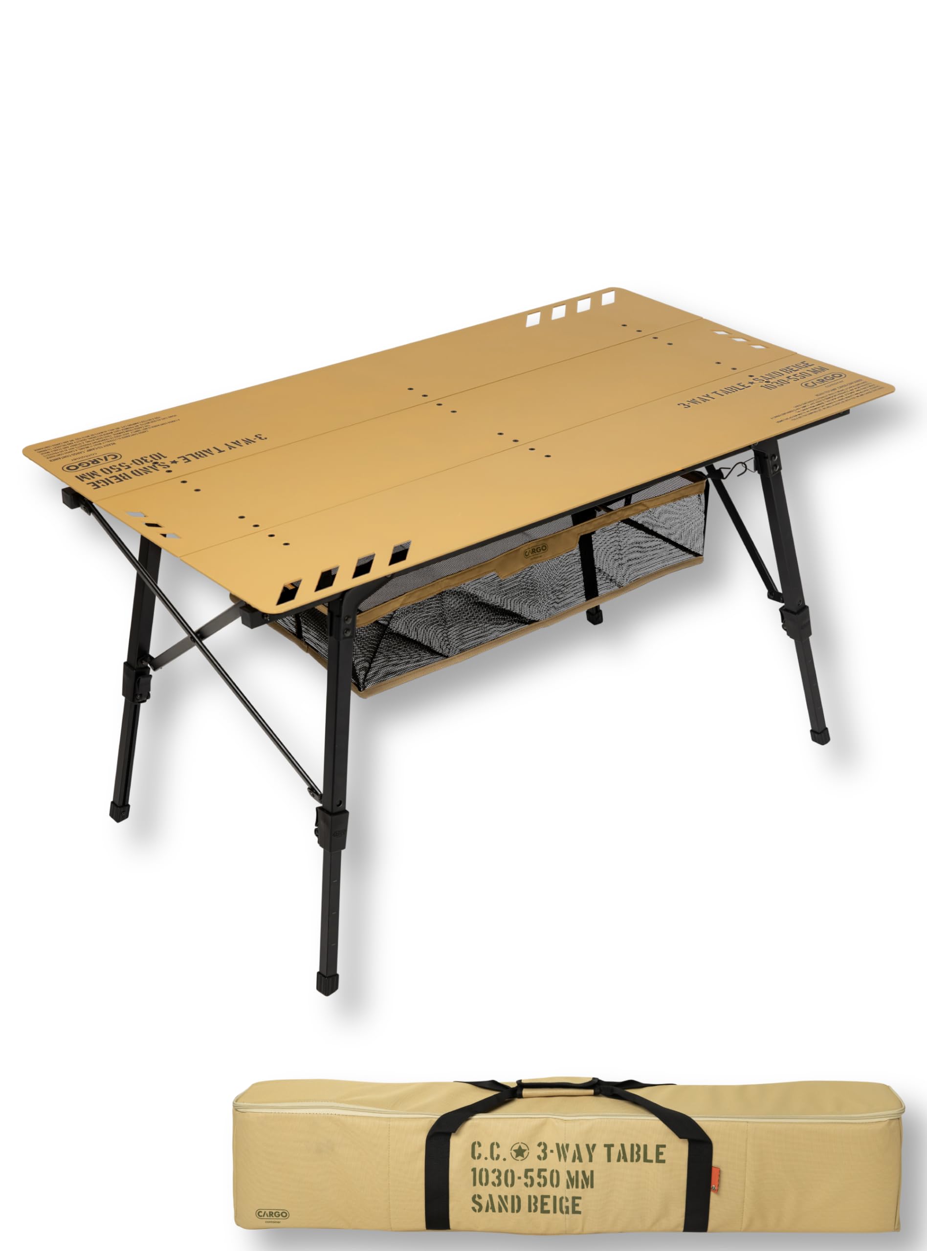 

CARGO CONTAINER 3WAY TABLE Outdoor Table Compact Lightweight Portable Camping Storage Bag Included (Sand Beige)