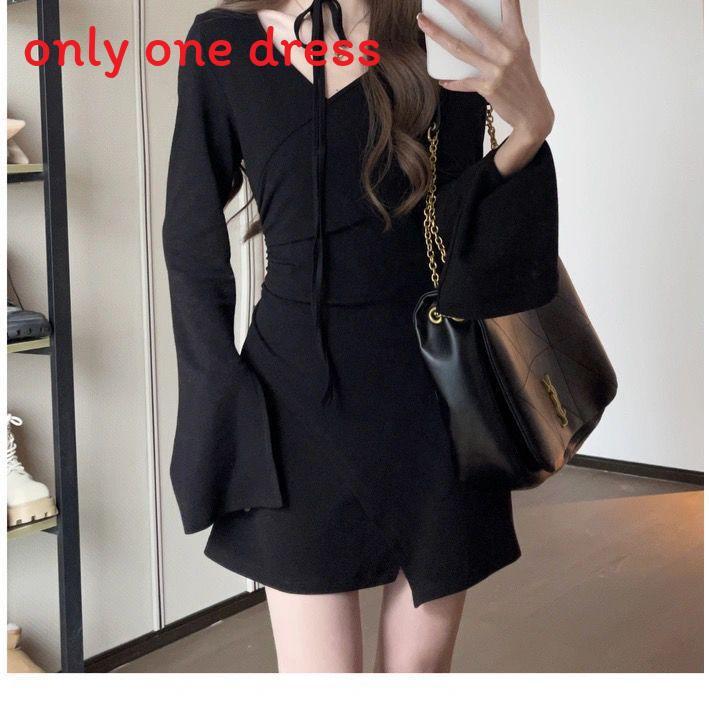 French V Neck Knit Dress With Long Sleeves For Casual And Travel Wear