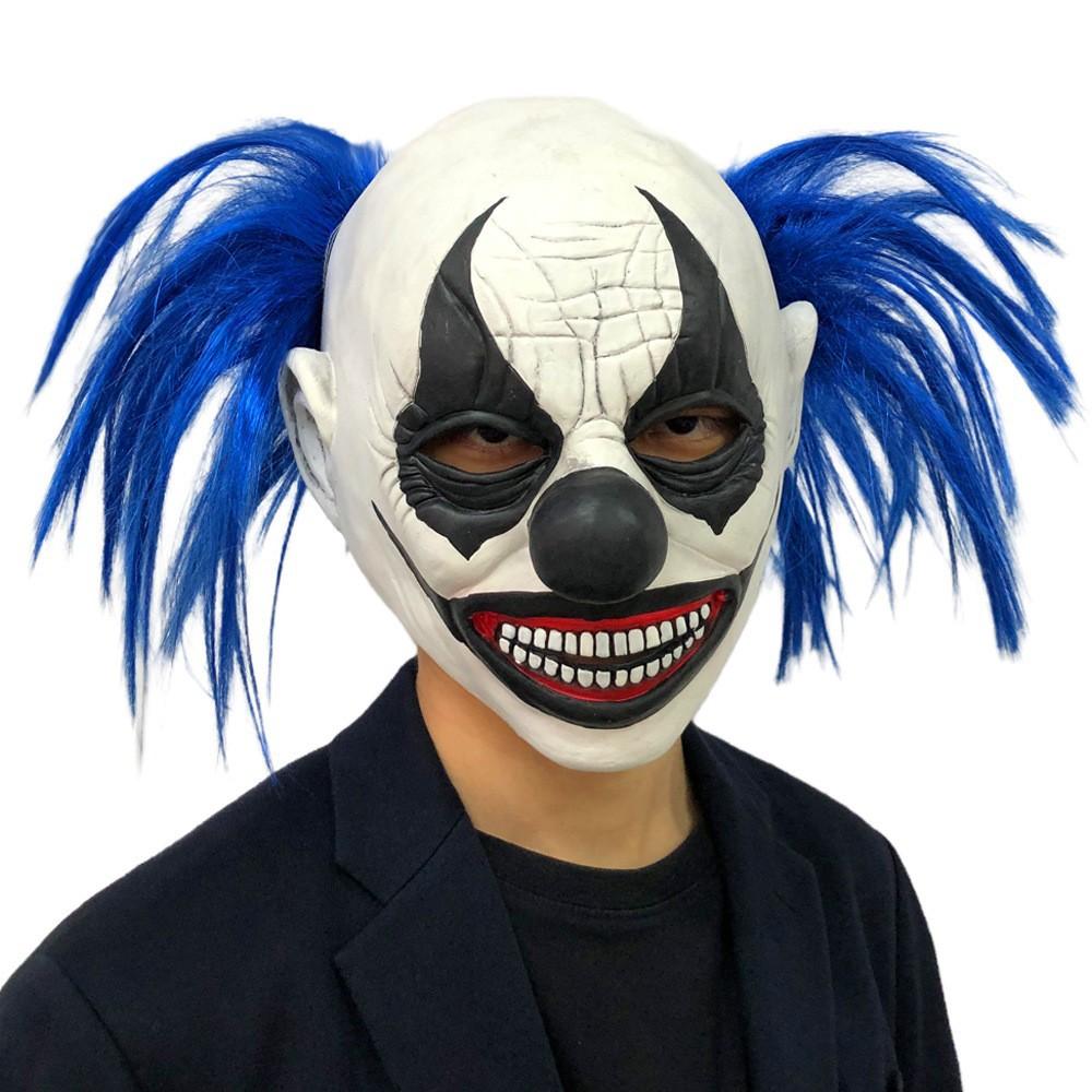 Halloween Clown Skull Mask Headpiece Cosplay Horror Blue-Haired Clown Demon Slayer Latex Mask Blue-haired clown