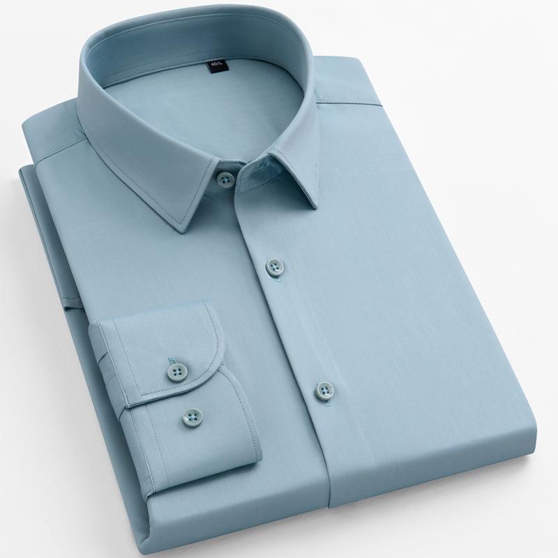 Classic Solid Men's Four Seasons Regular Fit Long-sleeved Dress Shirt, Business Formal Style, Slight Stretch Comfortable Modal