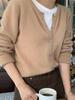 2026 Spring/Autumn Women's Korean Style 100% Pure Wool Cardigan - Round Neck, Thin Cashmere Knit Sweater Coat