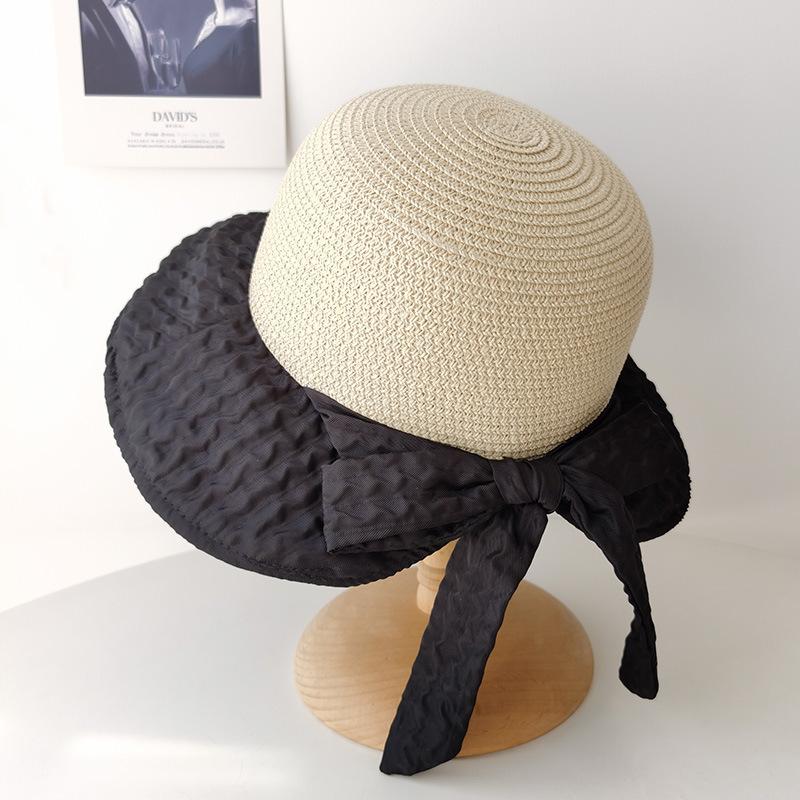 Spring and Summer Pleated Bow Sun Hat Children's Fashion Versatile Splicing Straw Hat Sun Protection Sun Bucket Hat