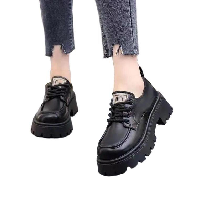 Thick-soled soft leather British style new lace-up small leather shoes retro thick-heeled single shoes