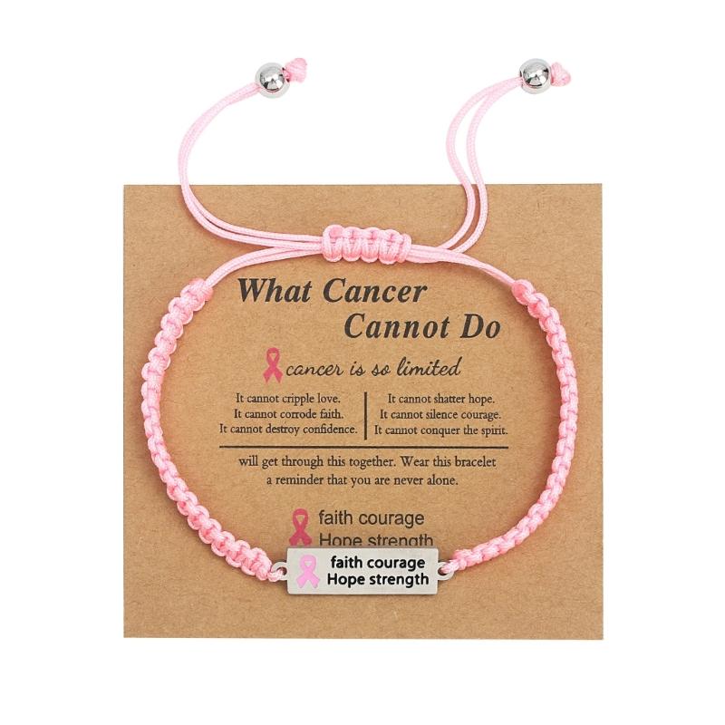 Breast Cancers Awareness Hope Bracelet for Women Pink Ribbon Charm Braided Rope Wrist Wrap Bangle Handmade Jewelry Gift