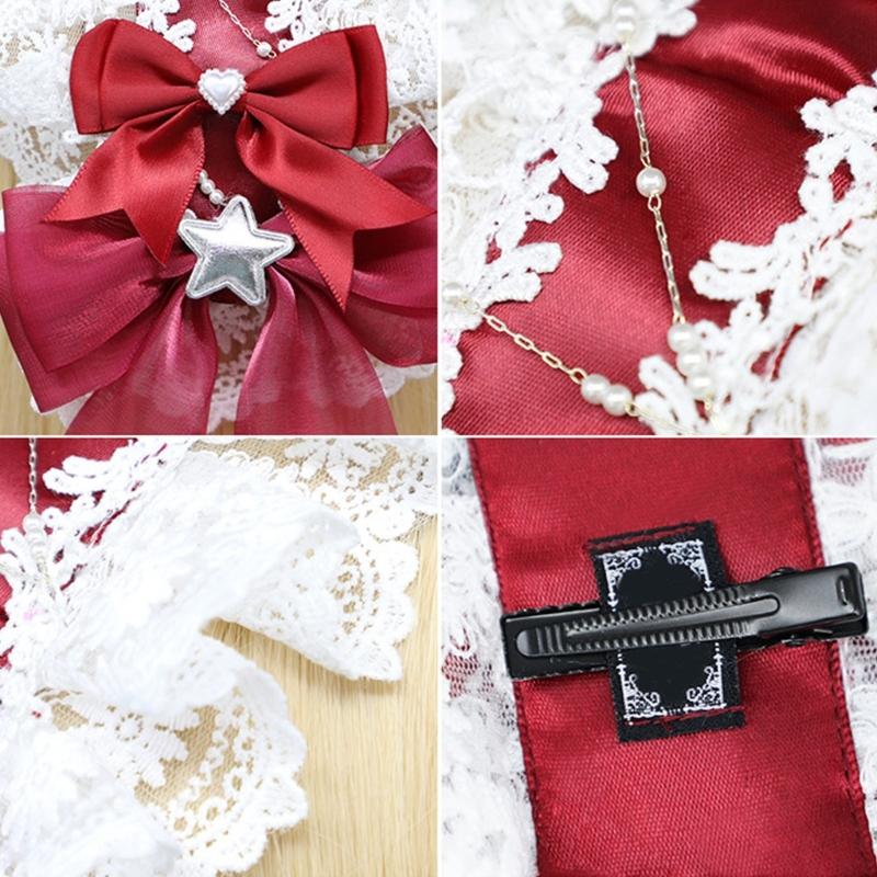 Lace Ribbon Headband Sweet Star Japanese Styles Anime Maid Costume Accessories for Teens Girl Women Halloween Props