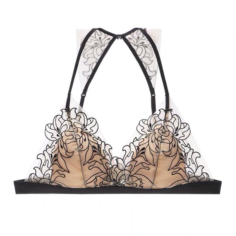 

Pure desire style underwear women s small breasts, sexy beautiful back, thin style without steel ring bra, triangle cup embroidery S