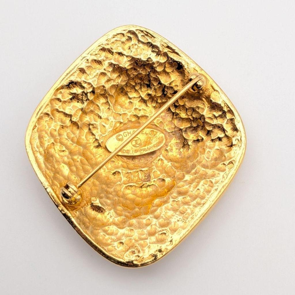 Used Excellent Condition Chanel Brooch, Coco Mark, Gold, Diamond Shape, Arabesque, Early Vintage