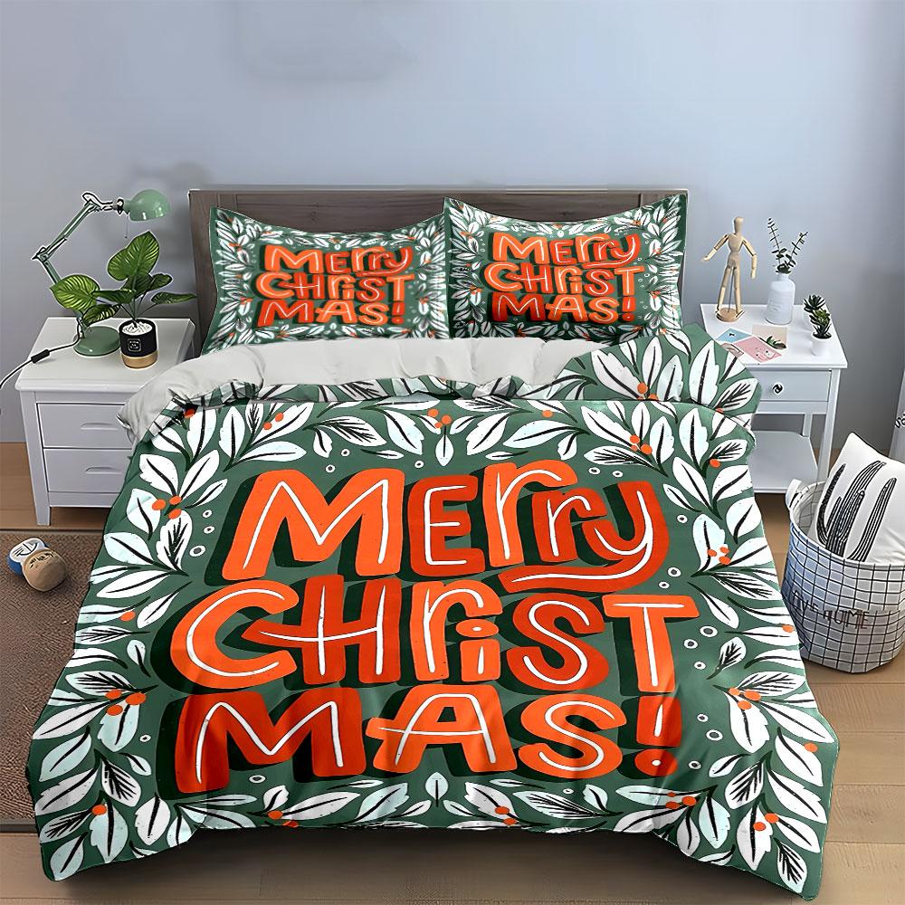 Merry Christmas Text Design Bedding Duvet Cover Set Duvet Cover Pillowcases (1*Duvet Cover 2*Pillowcases, Without Duvet Insert)
