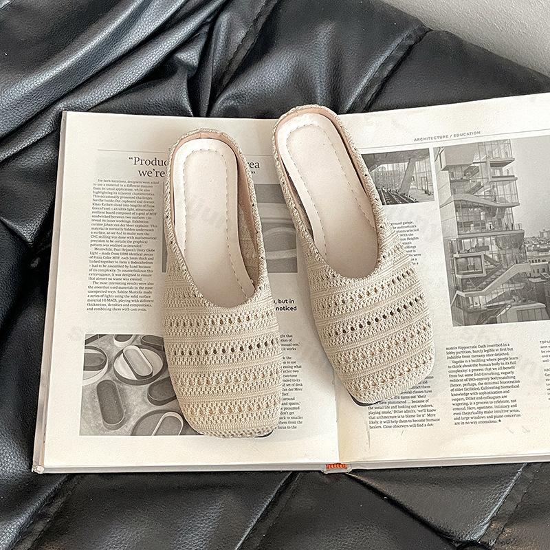 Fashion Retro Woven Design Casual Flat Half Slippers for Women 2025 Summer Hollow Breathable Comfortable Sandals Fashion Beach Draggers