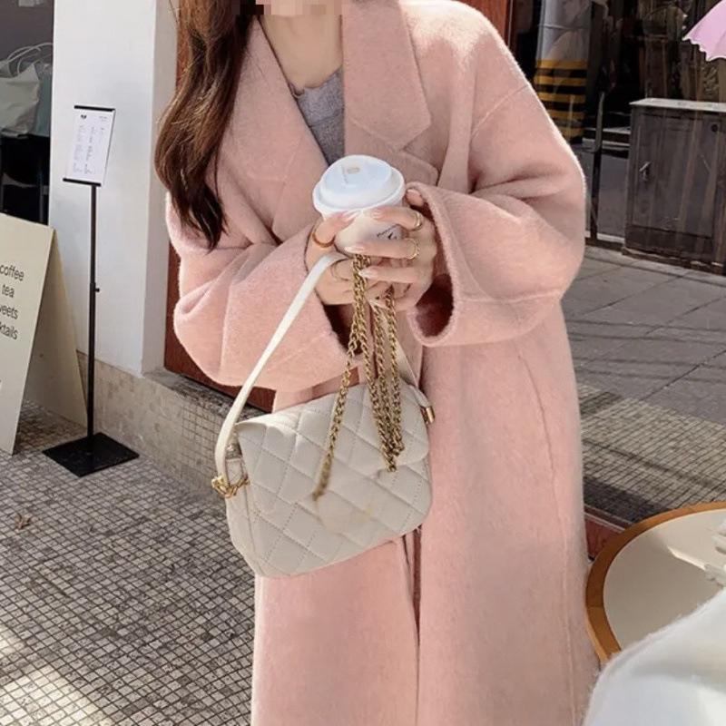 Oatmeal Color Double-sided Coat for Women Autumn and Winter New Korean Style Loose Slimming Mid-length Quilted Coat