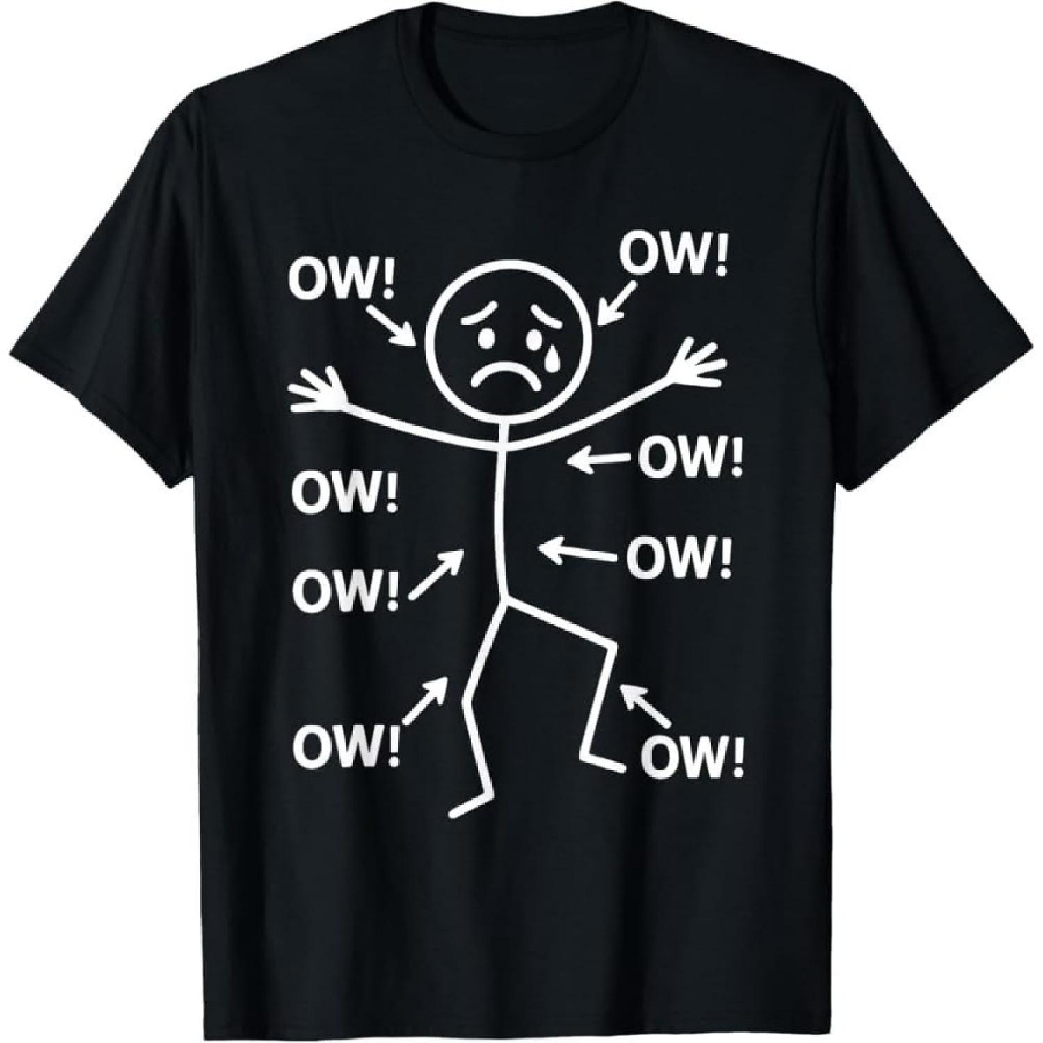 

OW! Funny Graphic Tee with Pained Stick Figure & Arrows - Black Short Sleeve T-Shirt for Men & Women XXXXXL різнокольоровий