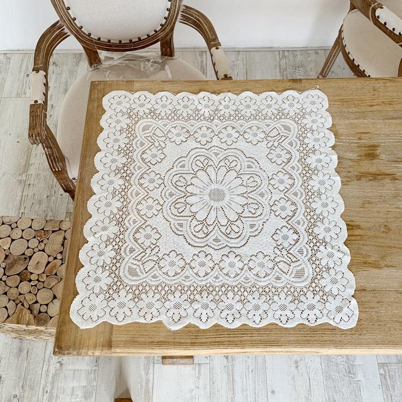 1pc Simple Lace Tablecloth Home Decoration White Chiffon Knitting Cafe Restaurant Background Cloth Decorative Cloth Non-slip French Style Tablecloth
