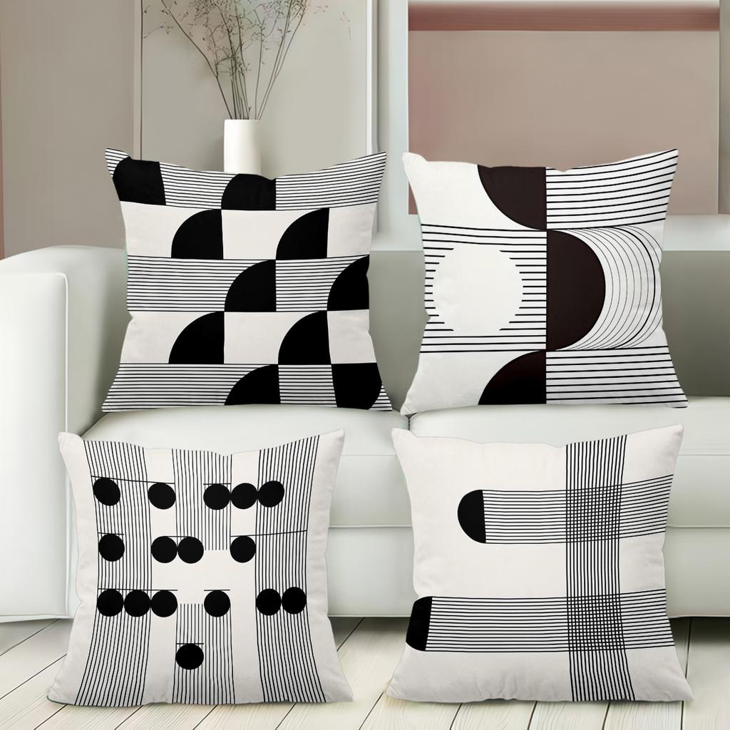 Modern Black White Patterned Decorative Throw Pillows Polyester pillowcase, sofa decorative cushion cov