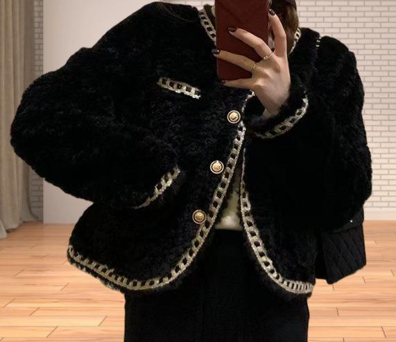 

Женская куртка из искусственного меха ягненка, осенне-зимняя одежда, свободный короткий маленький утолщенный топ, женский легкий XL чёрный