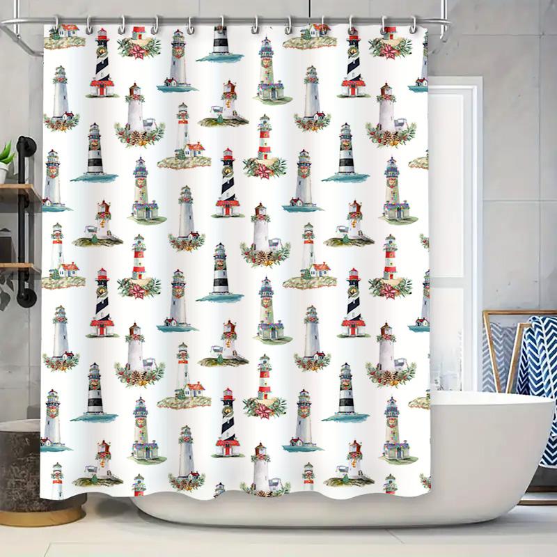 

Cozy Bath Time: Stylish Lighthouse Pattern Shower Curtain For Your Bathroom Decorations Modern Design Waterproof Fabric Home Dec W60H190(CM)-1 Pcs