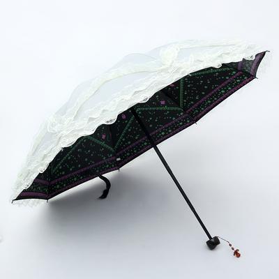 Umbrella with  Sun Protection and Sunshade, Three Fold Student Women's Dual-purpose Sun Lace Umbrella Rain and Sunshine