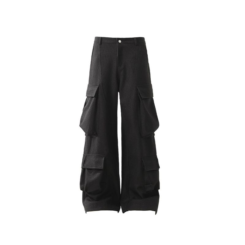 Men's American-Style Textured Silhouette Knife-Cut Pants, Unisex Spring and Autumn Multi-Pocket Workwear Casual Pants, Wide-Leg Straight Long Pants