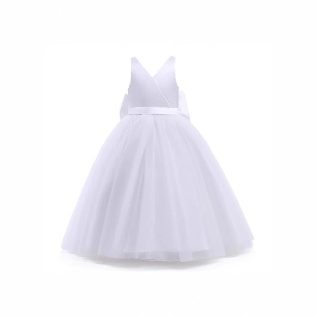European & American Style Girls' Puffy Satin Mesh Sleeveless Gown for Weddings, Birthdays, & Performances - 2022 Collection