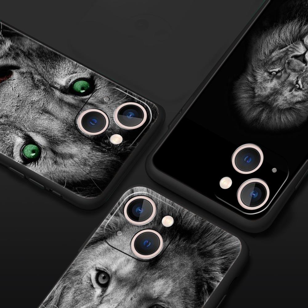 Lion Wild Animals Luxury Phone Case For iPhone 13 15 14 12 Mini 11 Pro MAX XR X SE XS 7 8 Plus Silicone Black Protection Cover