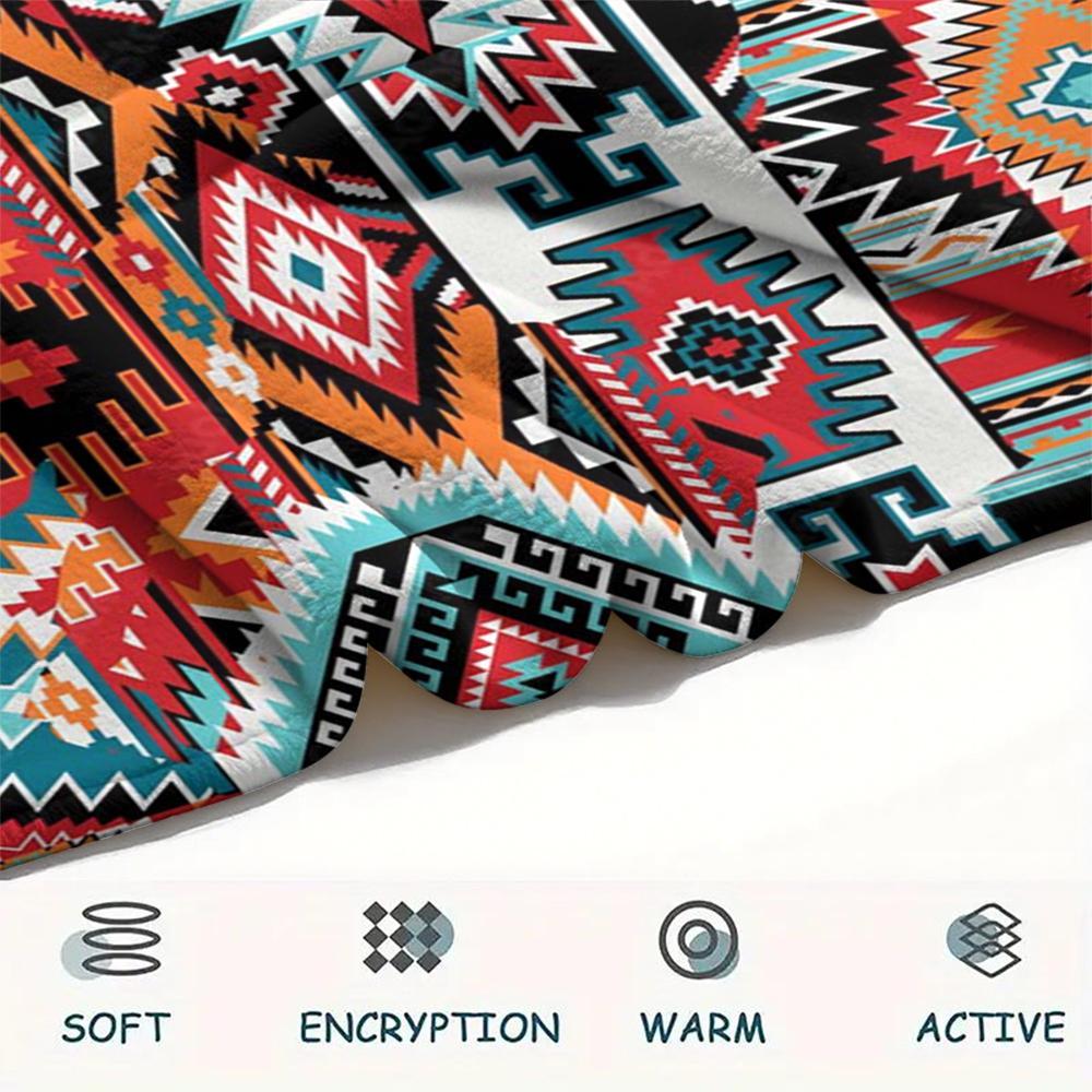 1Pc Native American Pattern Print Flannel Blanket, High Quality Comfortable for All Seasons, Home Decor, Warmth and Comfort, Perfect for Gifts