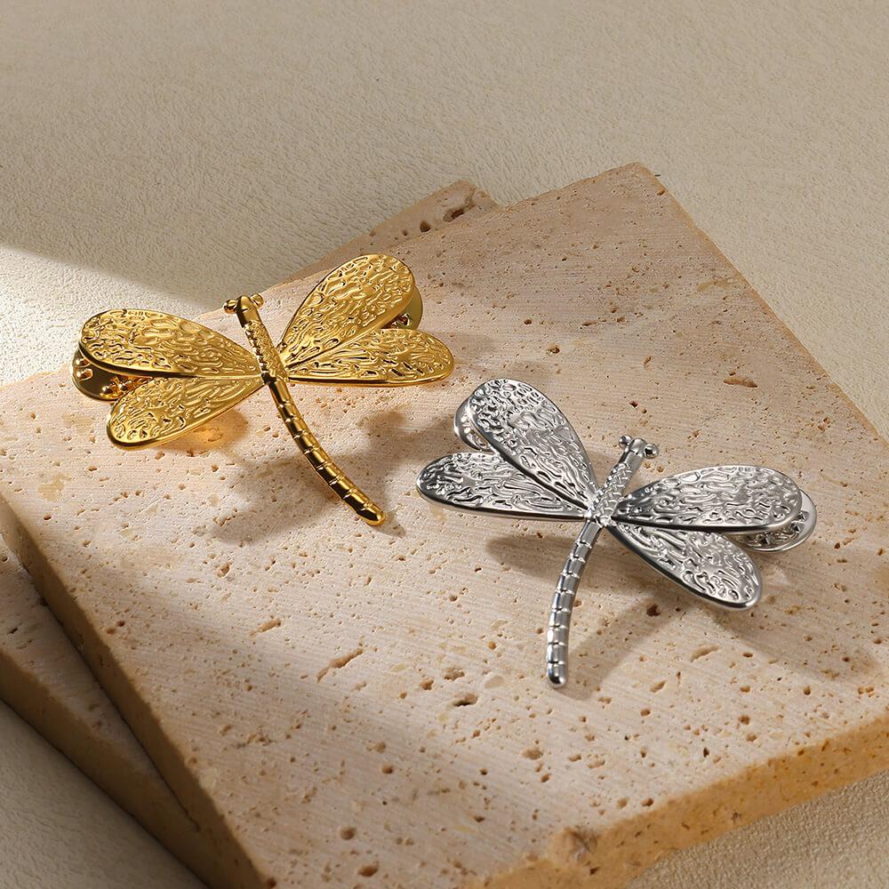 Stainless Steel Gloss Dragonfly Pin Brooch 2024 New Trend Gold Color Elegant Blazer One Direction Animal Pins Jewelry Party Gift
